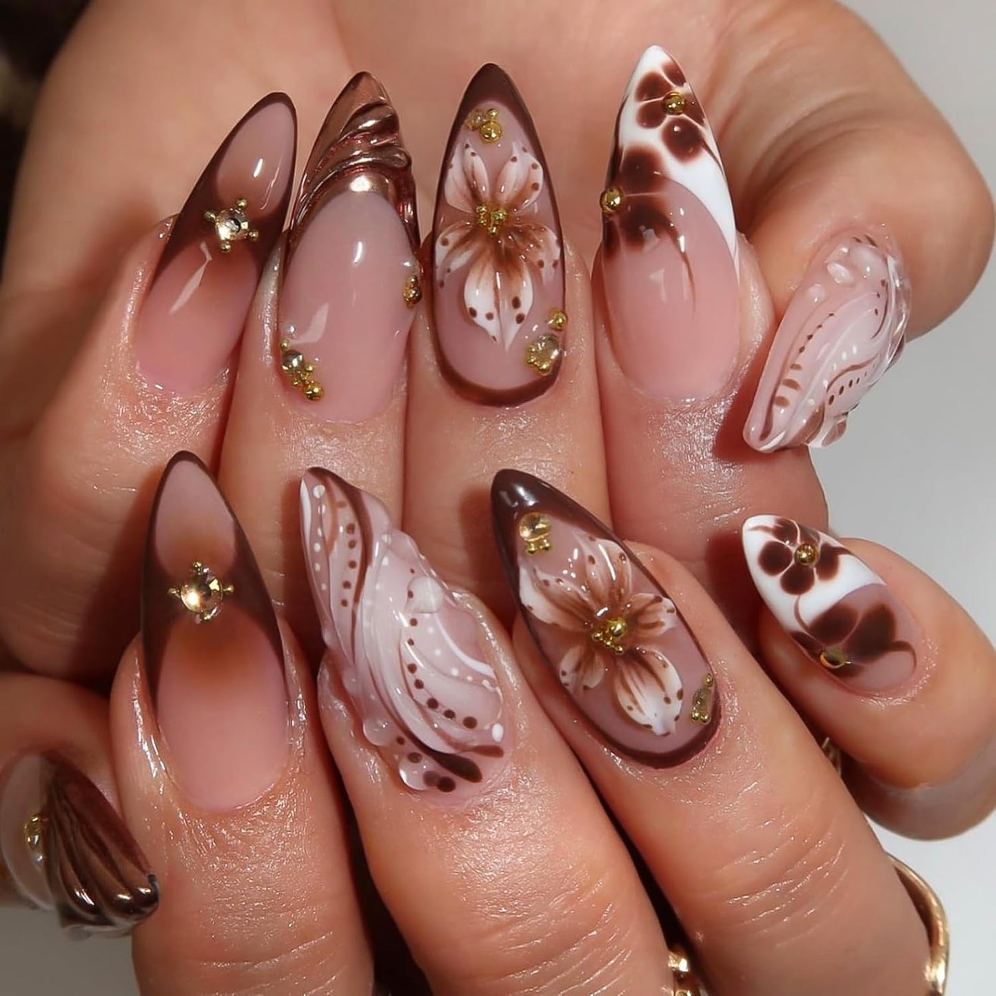 Colorful Summer Press-On Nails - Medium Almond Blue Ocean & Fish Designs | 30PCS Glossy Beach Nails for Women