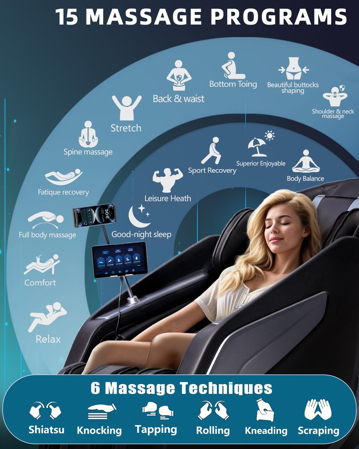 Zero Gravity Massage Chair - 4D Shiatsu Body Scan with AI Voice Control | Heated Back & Leg Airbags - Black