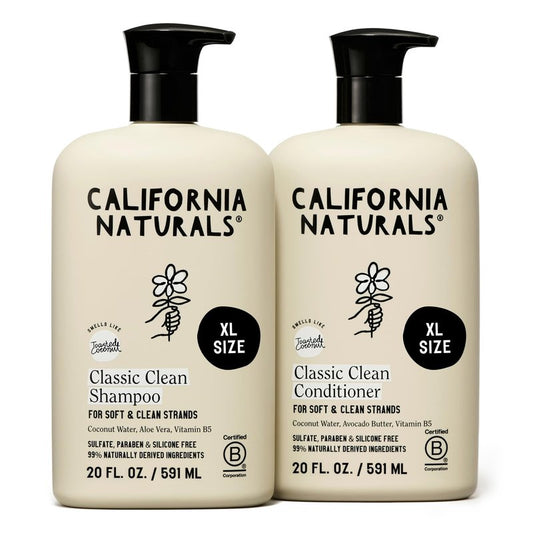 California Naturals Classic Clean Toasted Coconut Shampoo and Conditioner Set, Hair Care for Women & Men, Natural, Vegan, Cruelty, Silicone, Paraben, and Sulfate Free Shampoo, Color Safe, 20 Fl Oz