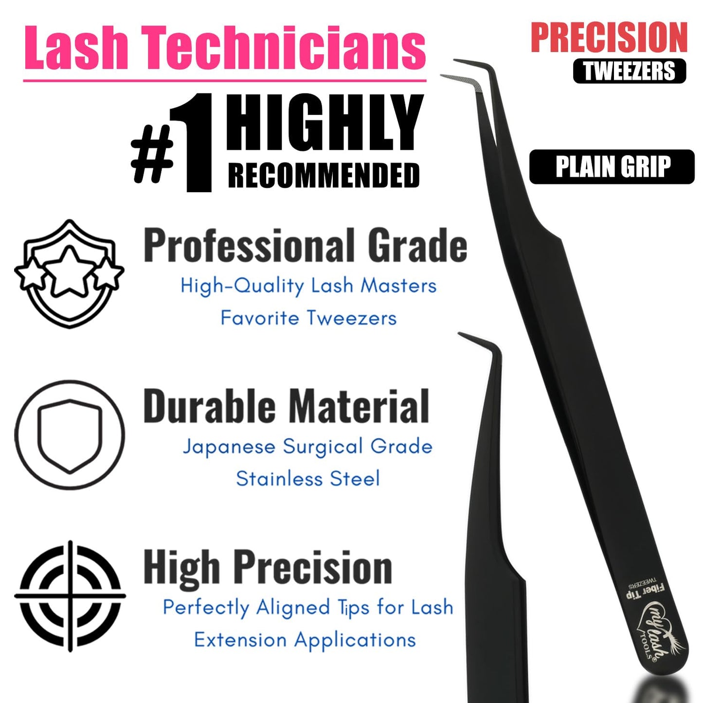 My Lash Tools Fiber Tip Lash Tweezers for Eyelash Extension Curved 90 Degree Angle Boot Tweezer Best for Volume, Individual Isolation & Classic Lashes Stainless Steel Lash Supply (Black 2x Set)