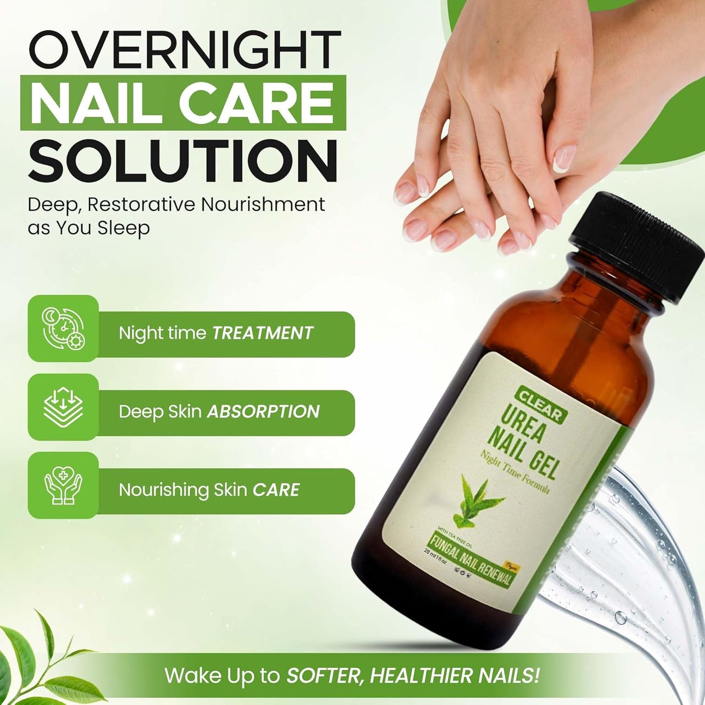 Urea Nail Gel with Tea Tree Oil | Softens & Repairs Nails - Night Time Formula for Fast Results