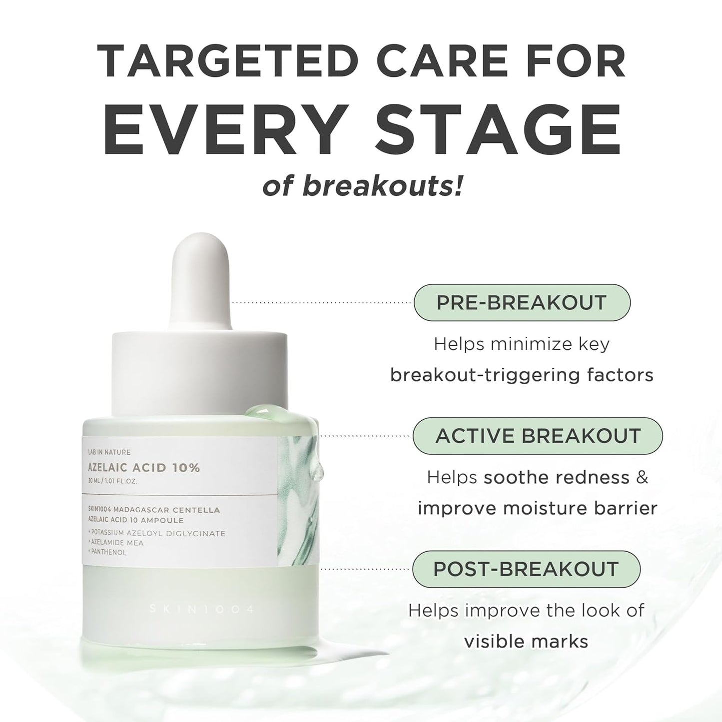 Azelaic Acid 10% Ampoule - Hydrating Face Serum for Blemish-Prone & Oily Skin | Redness Soothing with Centella, 1.01 fl. oz / 30ml