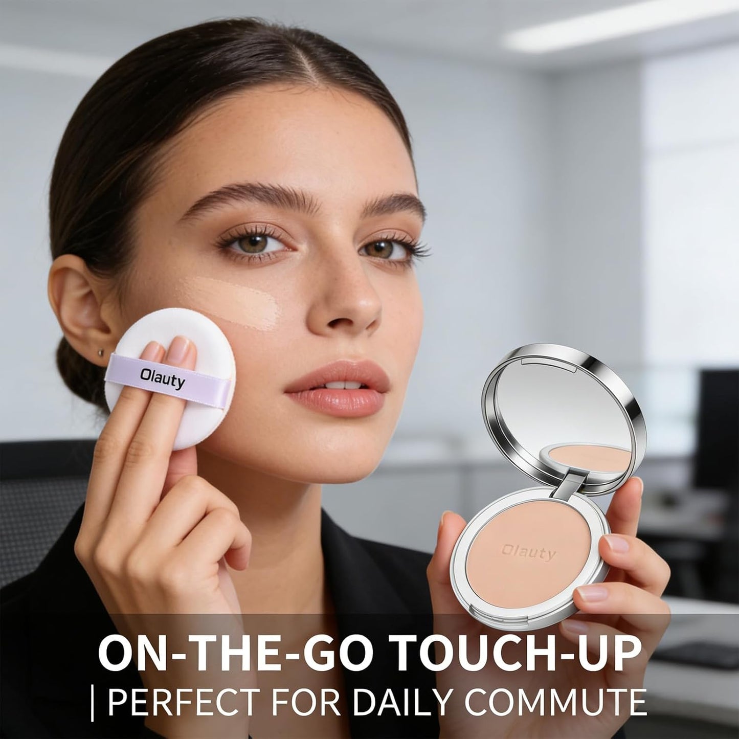 Mineral Powder Foundation SPF 30+ | 4-in-1 Pressed Sunscreen Compact for Face, Natural Ivory, Matte Finish