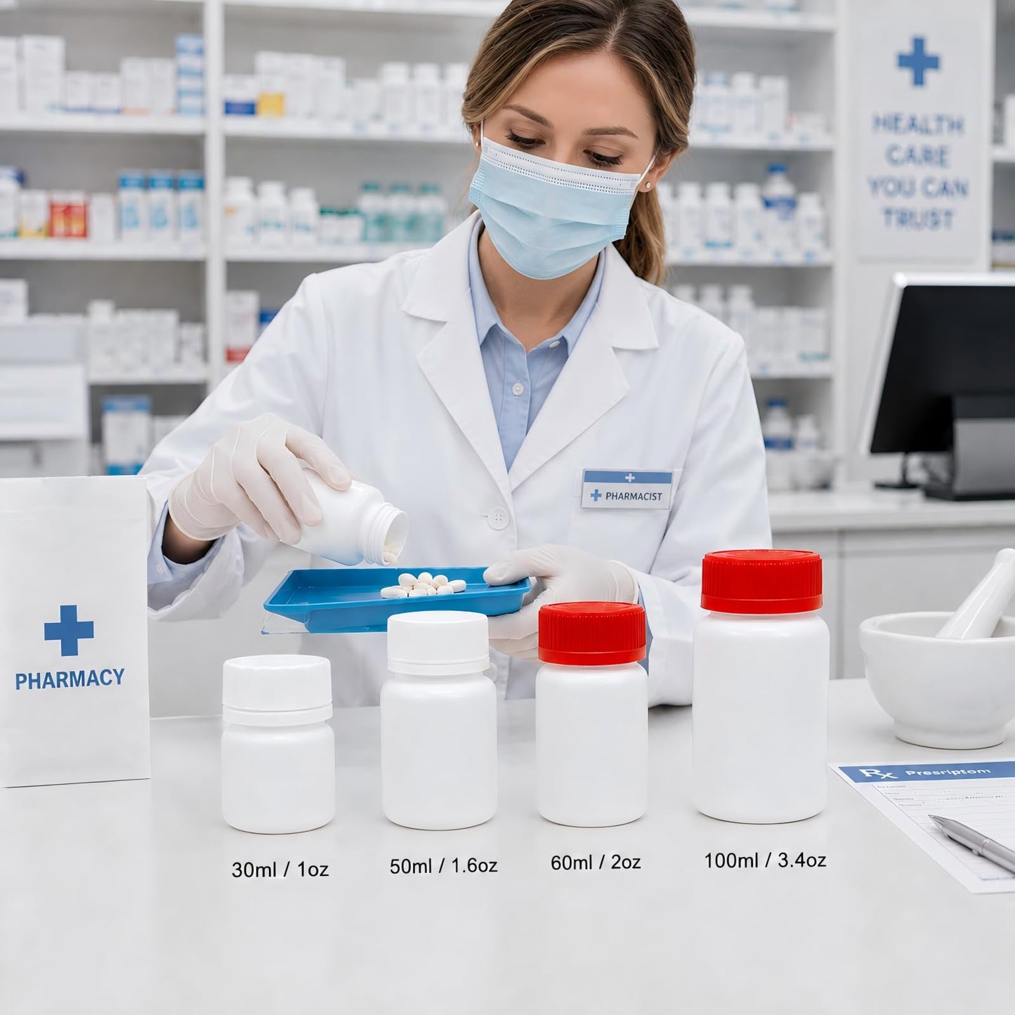 12 Pack Food Grade Pill Bottle with Labels, Empty Plastic Medicine Bottles, Travel Pill Container Organizers for Pills Capsules Vitamins Powder(1oz)