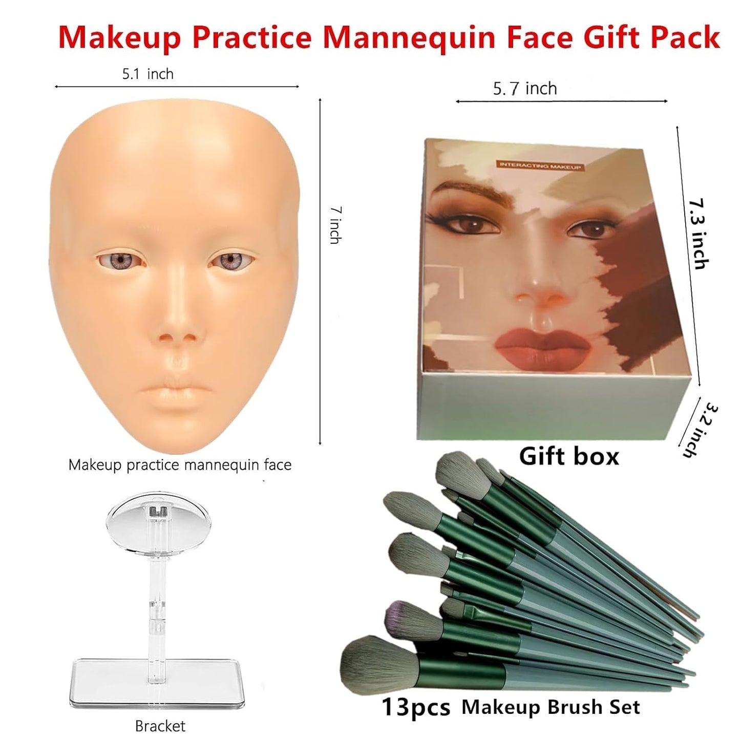 3D Makeup Practice Face - Reusable Silicone Mannequin Head with Stand & Brush Set | Ideal for Emerging Makeup Artists