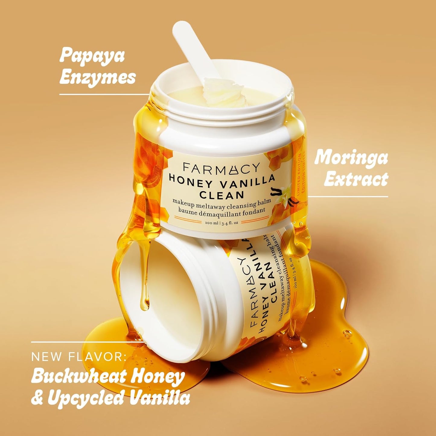Farmacy Makeup Remover Cleansing Balm - Honey Vanilla Oil Cleanser for Face | Hydrating & Gentle Makeup Removal (100ml)