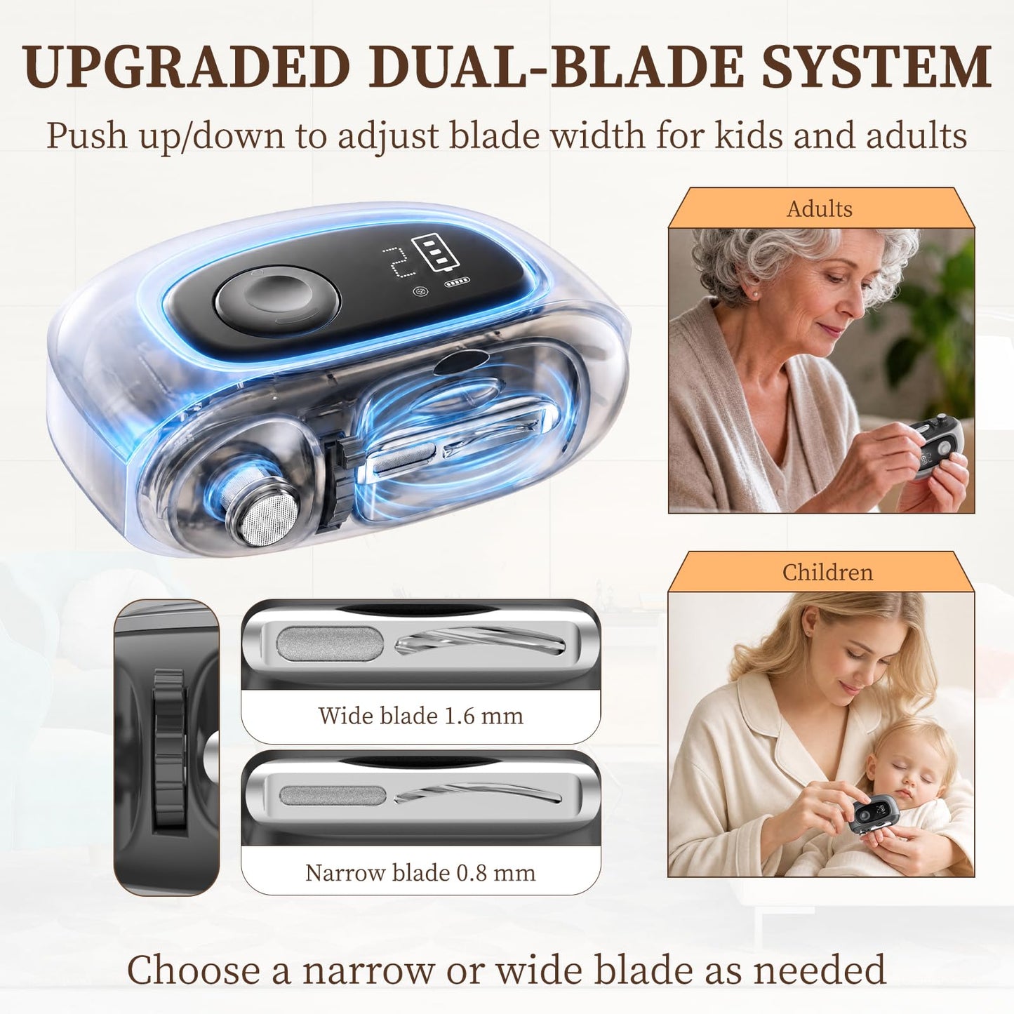Electric Nail Clipper Adjustable Width & Narrow Double-Groove Blades, Adjustable Speed, Debris Collection Tray, 2 Nail Files, LED Light & Magnifying Glass, Ideal for Fingernails and Toenails（Black）