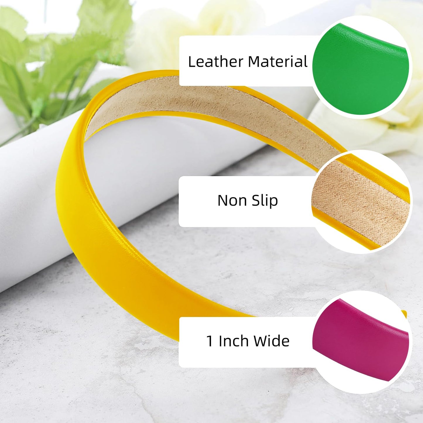 WOVOWOVO 1Inch Leather Headbands for Women, Non Slip Soft PU Hair HeadBands Diademas Para Mujer De Moda Cute Beauty Fashion Hairbands Hair Accessories