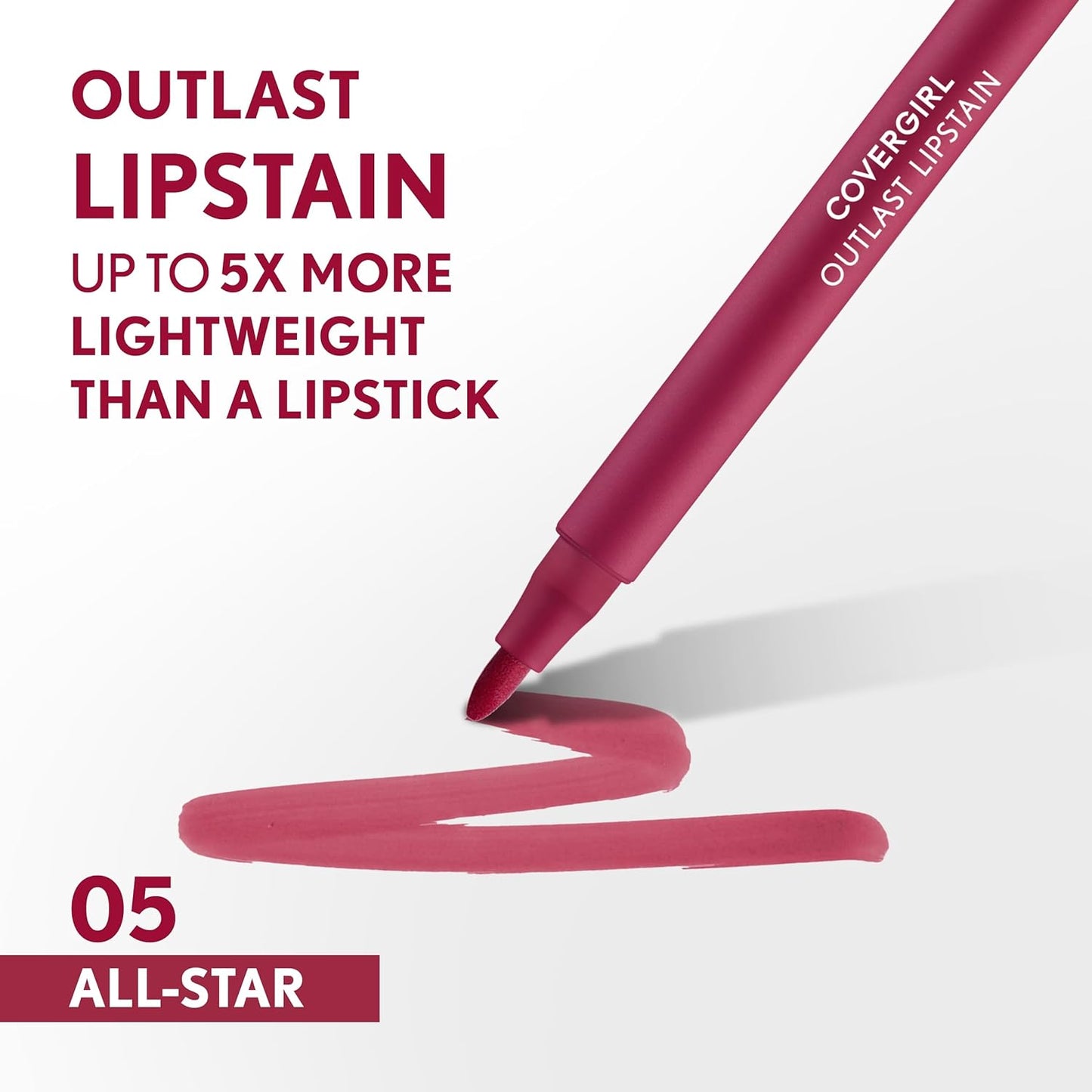Covergirl Outlast Lipstain - All-Star, Smooth Application, Vegan Formula | 0.06oz, Transfer-Proof Satin Finish