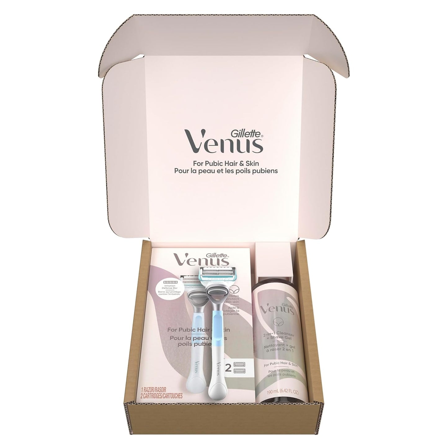 Gillette Venus Shaving Set for Pubic Hair & Skin - Women's Razor with 1 Handle, 2 Blade Refills & Cleanser