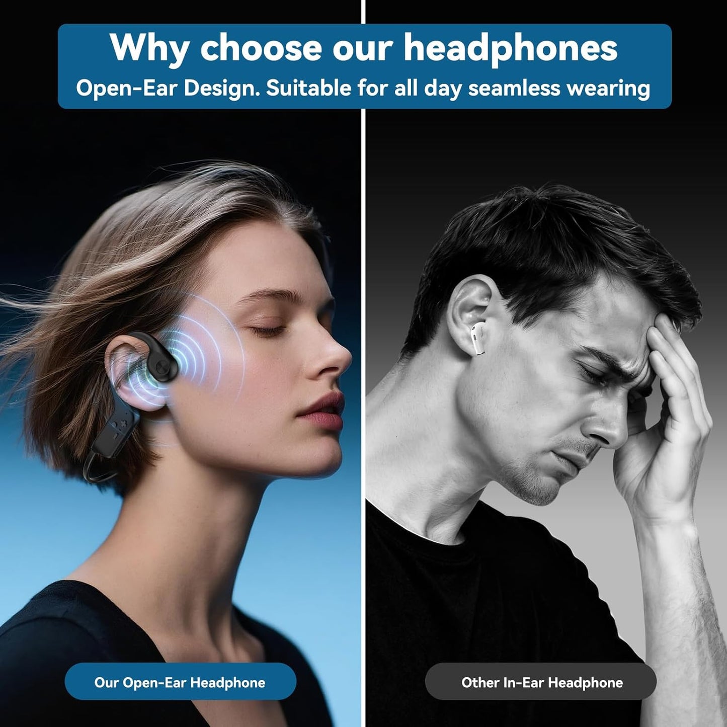 Bone Conduction Headphones - Bluetooth 6.0 Open Ear Design | IPX5 Sweatproof, Long Battery Life, Lightweight (Black)
