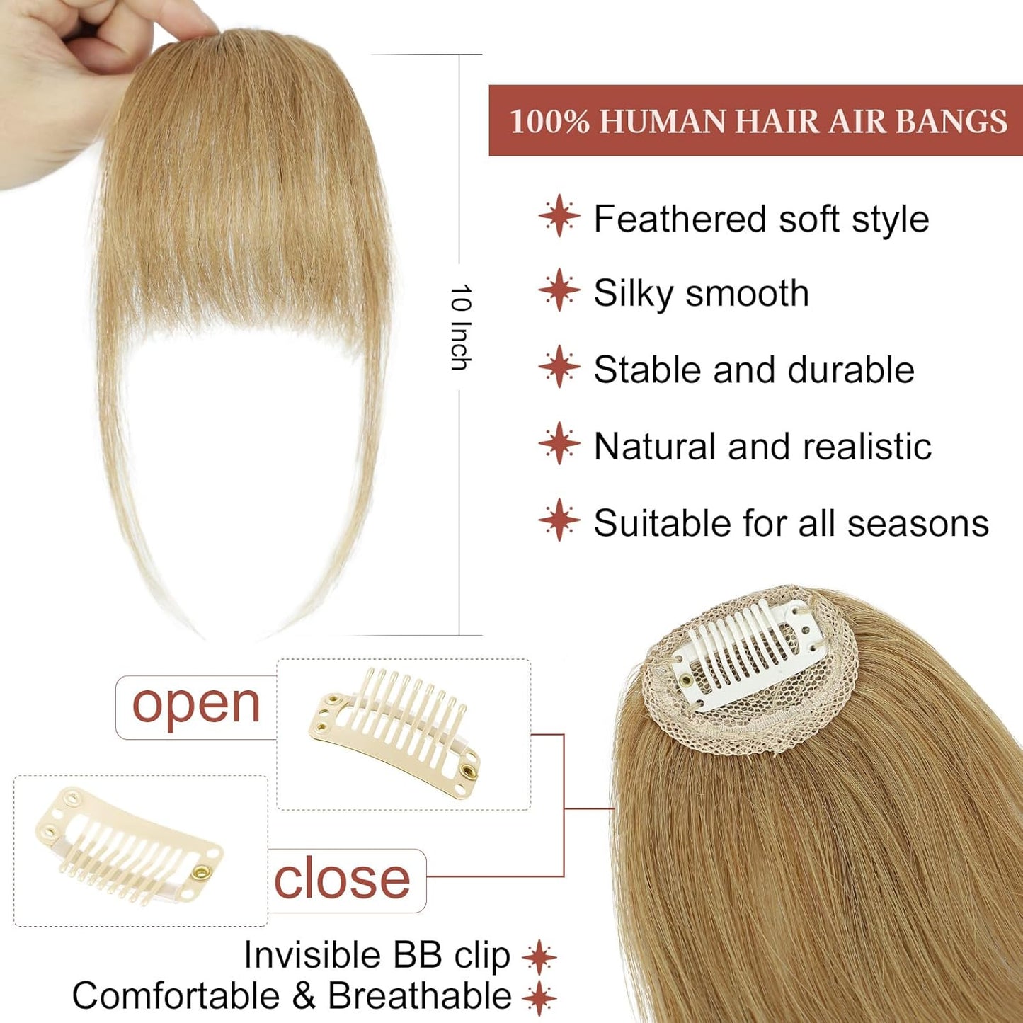 Clip-In Bangs - 100% Real Human Hair Wispy Fringe Hairpiece | Natural Ash Blonde for Daily Wear & Festivals