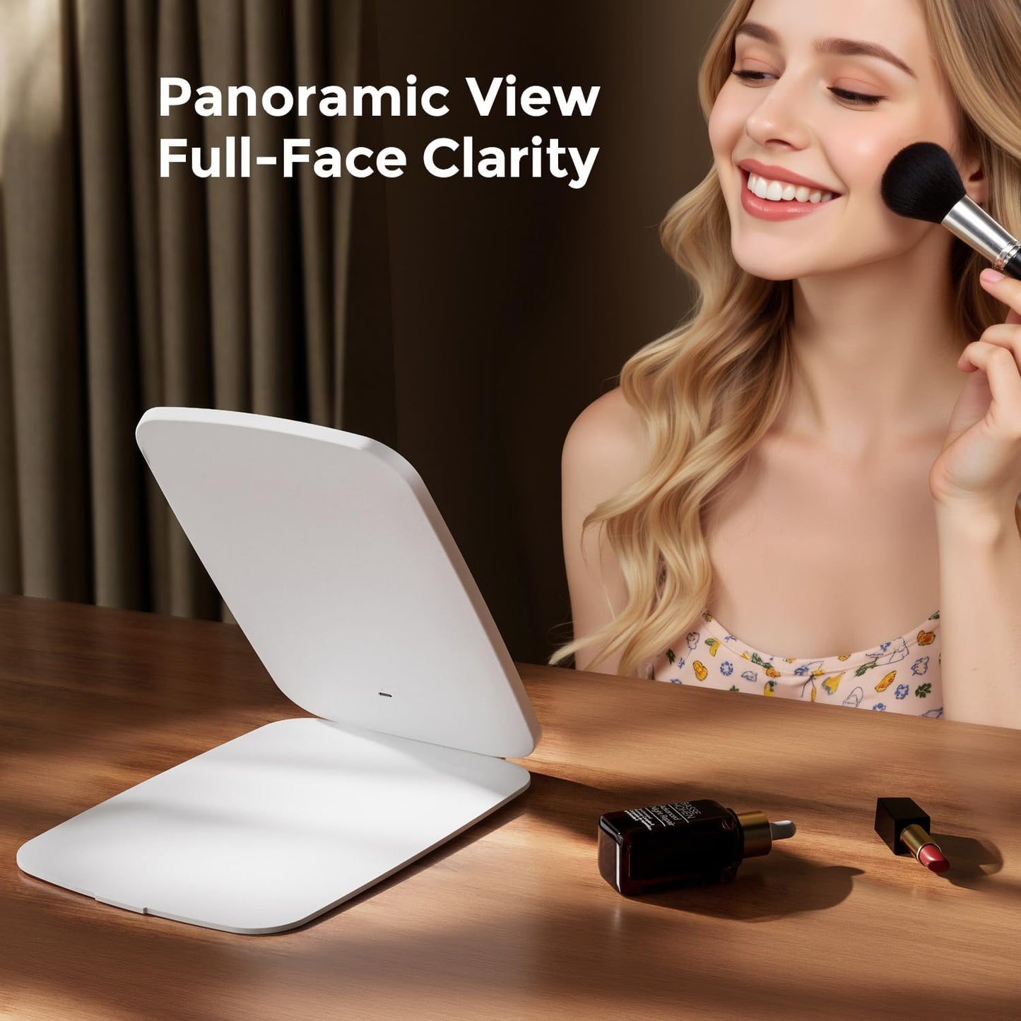Rechargeable Folding Makeup Mirror - LED Lights, 3 Lighting Modes | 10" x 7" Travel Size, 2000mAh Battery
