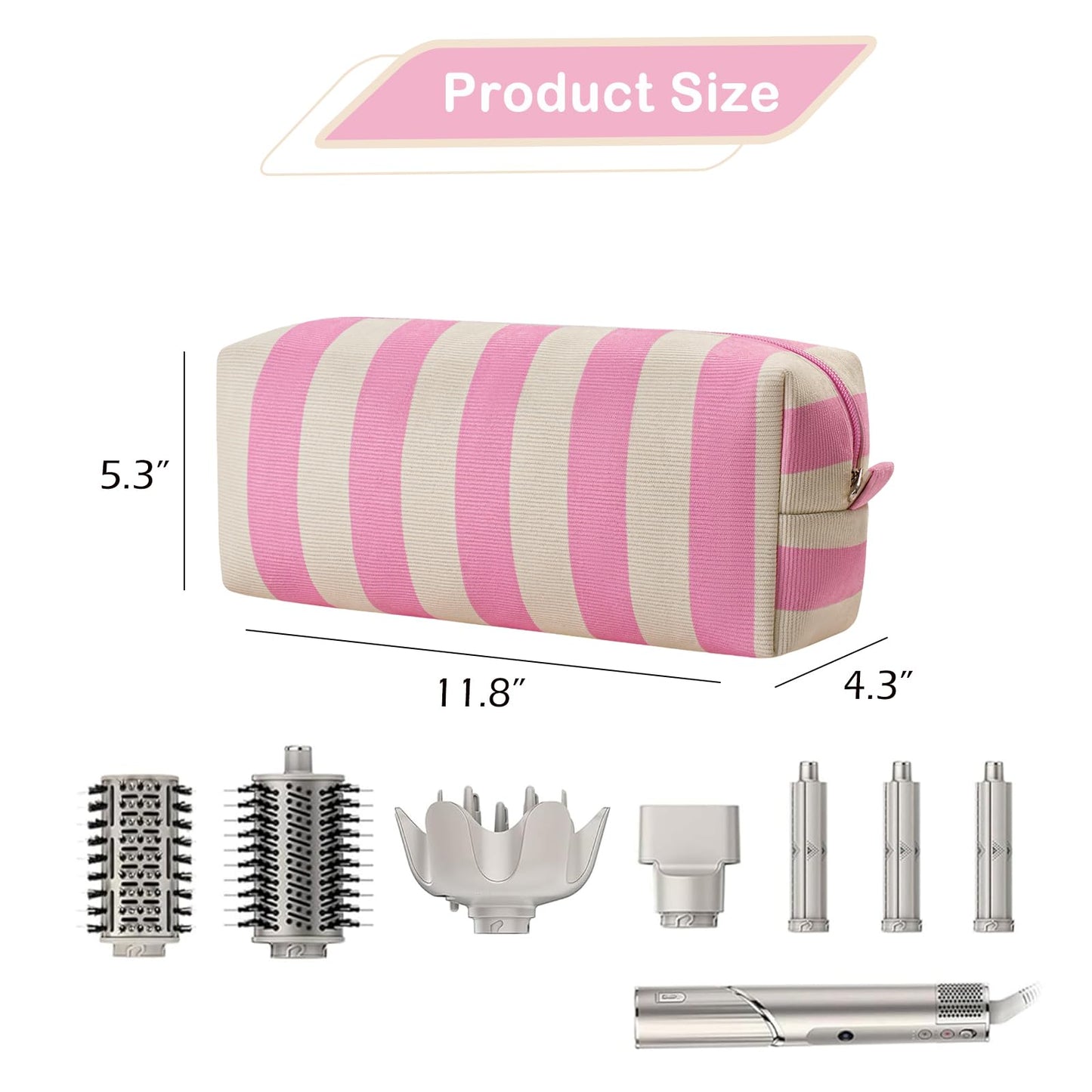 RSRSLEII Striped Hair Tools Travel Bag，Corduroy Hair Dryer Bag, Flat Iron Curling Iron Bag, Aesthetic Foldable Travel Organizer (04Pink&Beige)