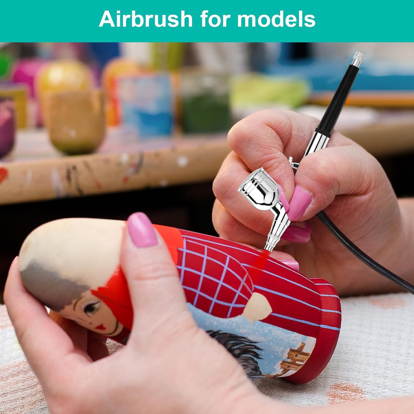 Airbrush Kit with Air Compressor - High Pressure 40 PSI, Non-Clogging | 0.2/0.3/0.5mm Nozzles for Painting, Modeling, Makeup