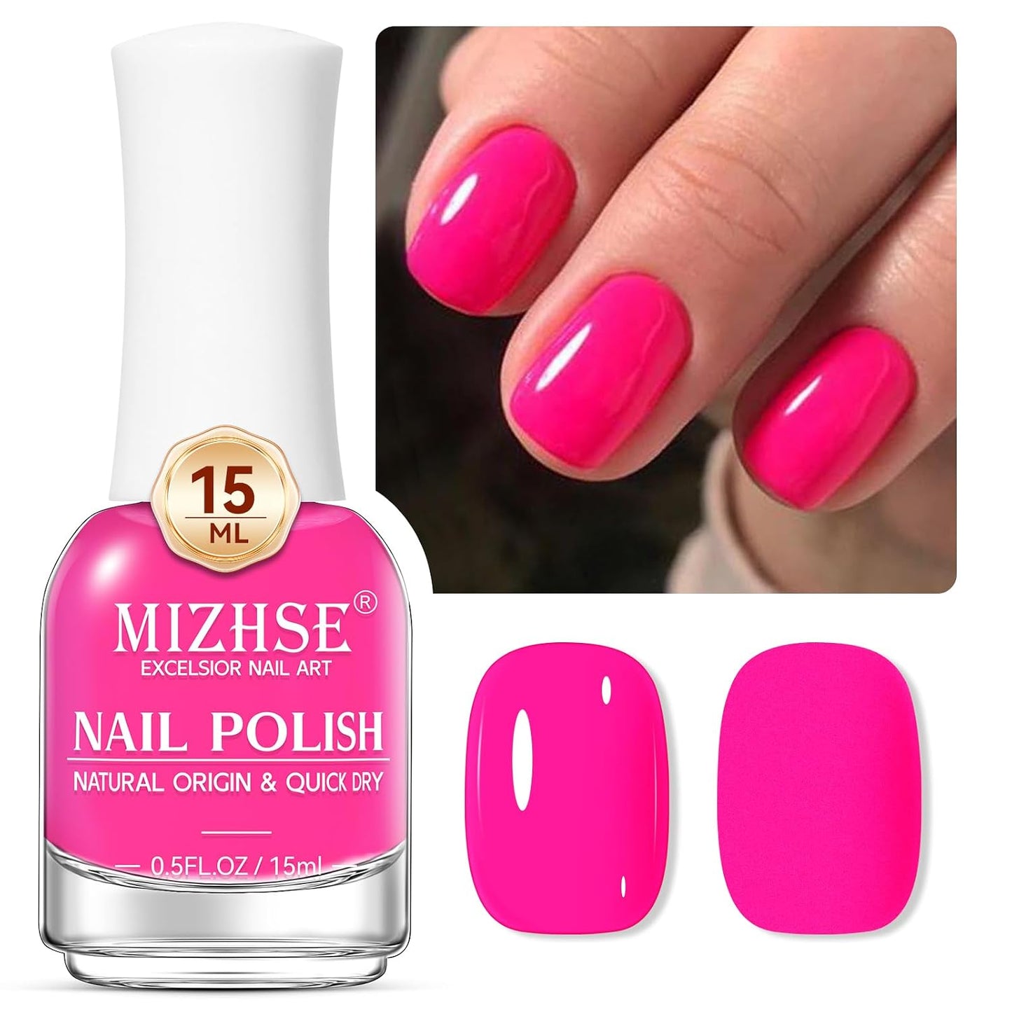 MIZHSE Quick Dry Hot Pink Nail Polish - Non-Gel Air Drying, 15ml Glossy Finish for DIY Manicure