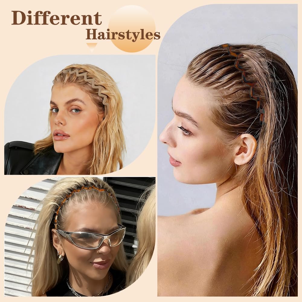 Zig Zag Headbands for Women - Non-Slip Hair Bands with Teeth | 6 Pack Retro Style Hair Accessories