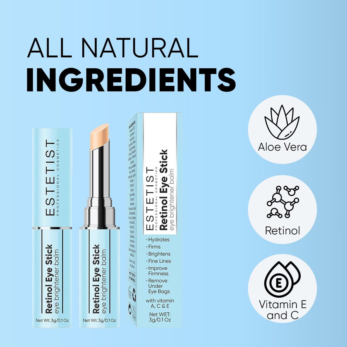 ESTETIST Retinol Eye Cream Stick, Under Eye Brightener Balm with Vitamin C & E – Hydrating Stick for Puffiness, Dark Circles, Fine Lines, Anti-Aging Balm for All Skin Types