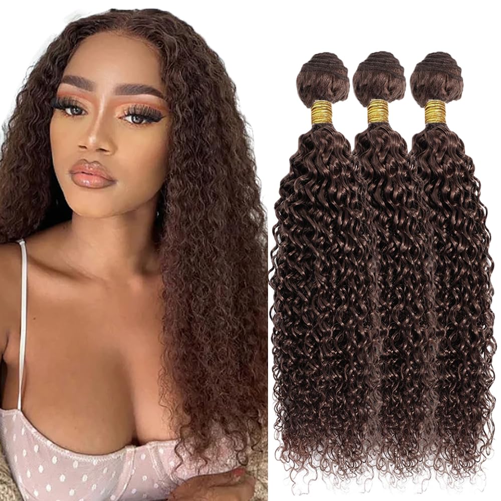 28 30 32 Inch Color #4 Bundles Brown Curly Bundles Human Hair 8A Grade Brazilian Virgin Remy Hair Double Weft Hair Extensions