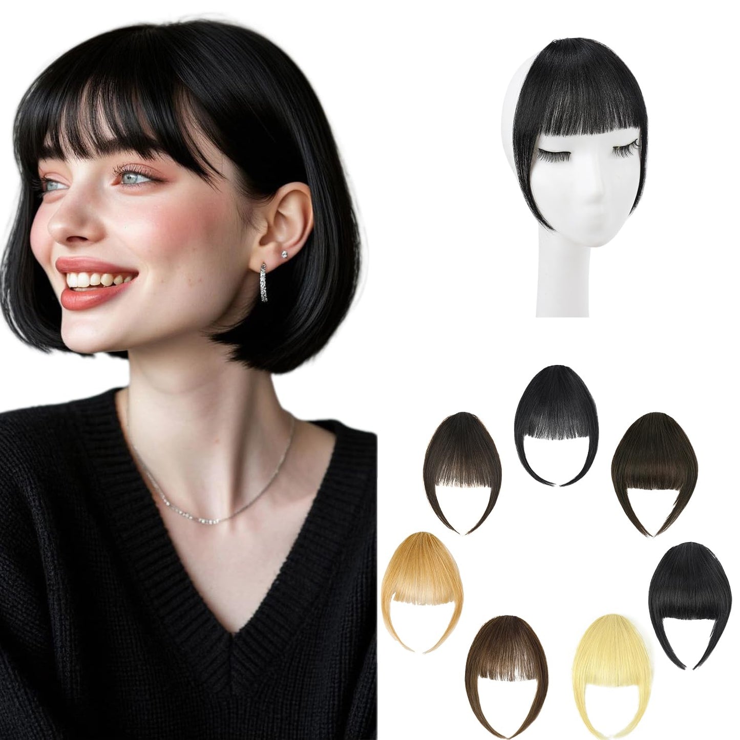Clip On Bangs - 100% Real Human Hair Honey Blonde | Soft Layered French Fringe for Daily Wear & Halloween