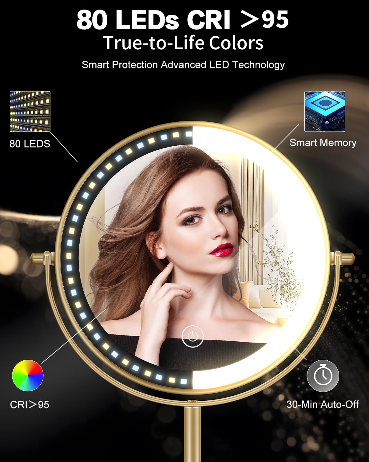 VFD 8'' 30X/1X Magnifying Makeup Mirror with Lights Height Adjustable
