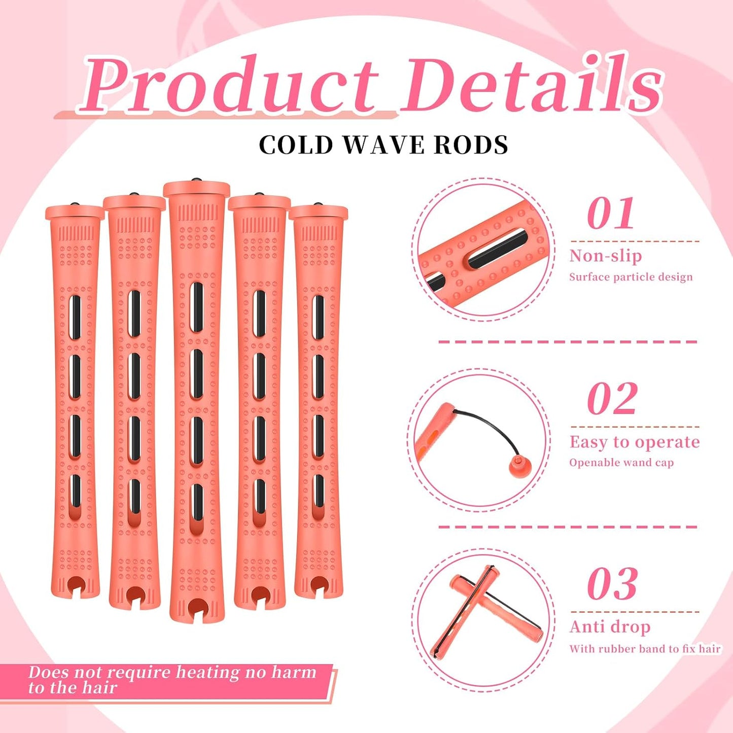 Tigeen 160 Pcs Perm Rods - No-Heat Plastic Hair Rollers for Natural Hair | Small Curling Rods (0.51 Inch, Red)