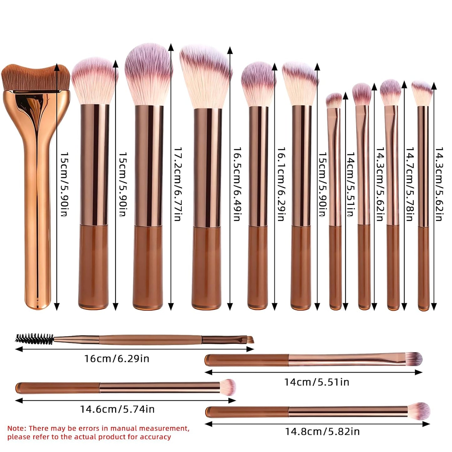 17-Piece Makeup Brush Set - Synthetic Bristles, Aluminum Ferrule | Brown for Beginners & Professionals