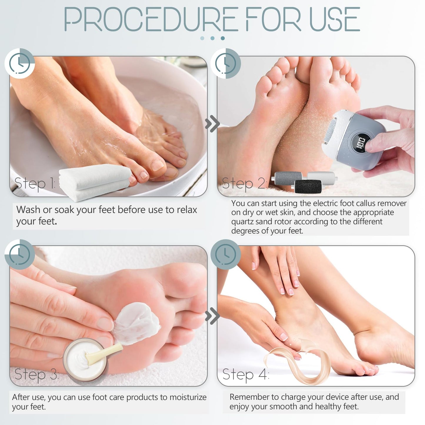 KAZLIE Electric Foot Callus Remover, Rechargeable & Waterproof Pedicure Tool with 3 Roller Heads, 2 Speeds for Dead, Hard, Cracked, Dry Skin Care