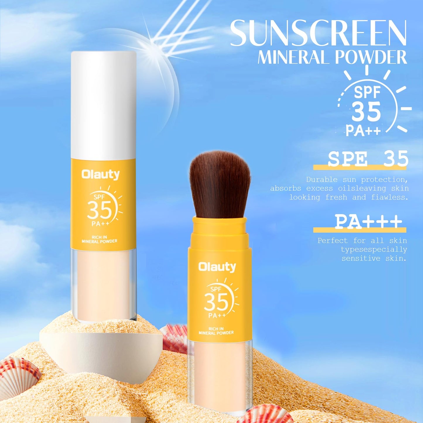 Mineral Powder Sunscreen for Face Scalp & Hair, SPF 35,Brush on Sunscreen Setting Powder,Oil Control Face Sunblock,Natural Matte Finish Beach Essentials,Long Lasting Lightweight Breathable (Medium)