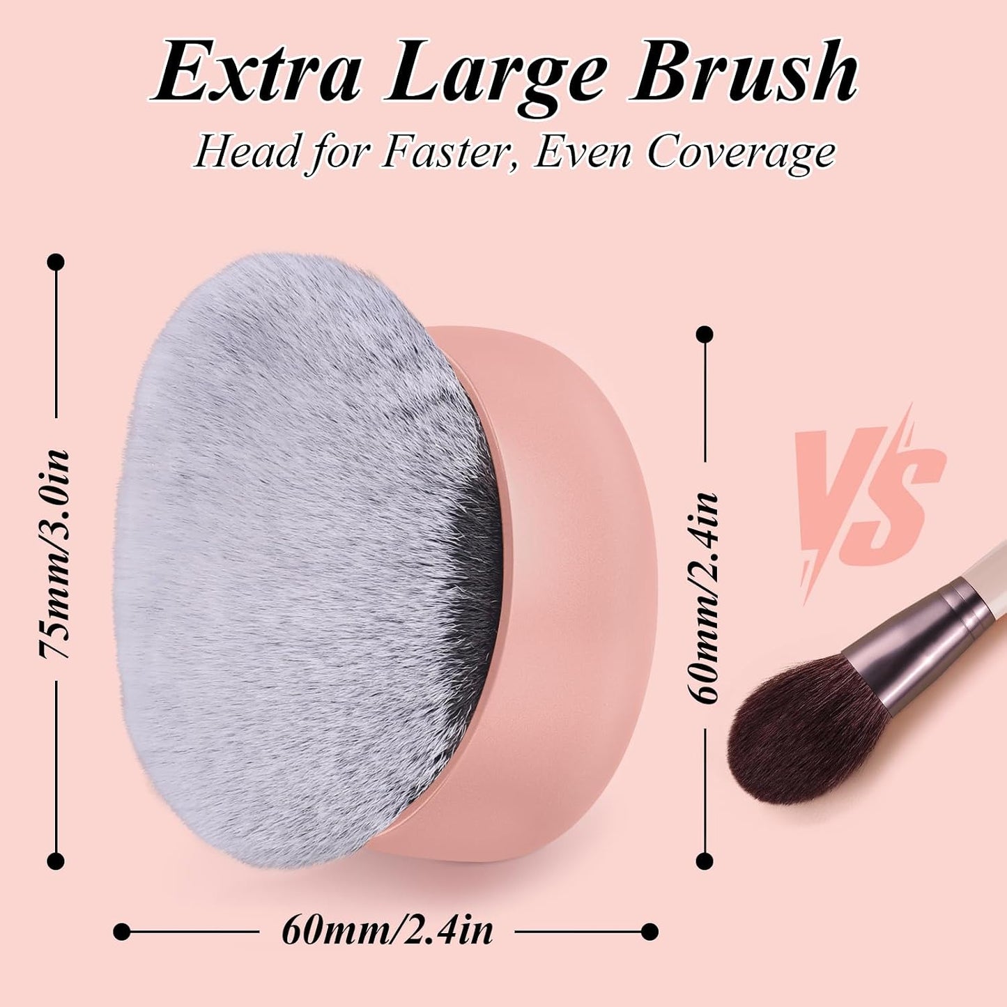 Self Tanner Kabuki Makeup Brush - Extra Large 75MM Ultra Soft Vegan Bristles for Body Makeup | Pink, Wet & Dry