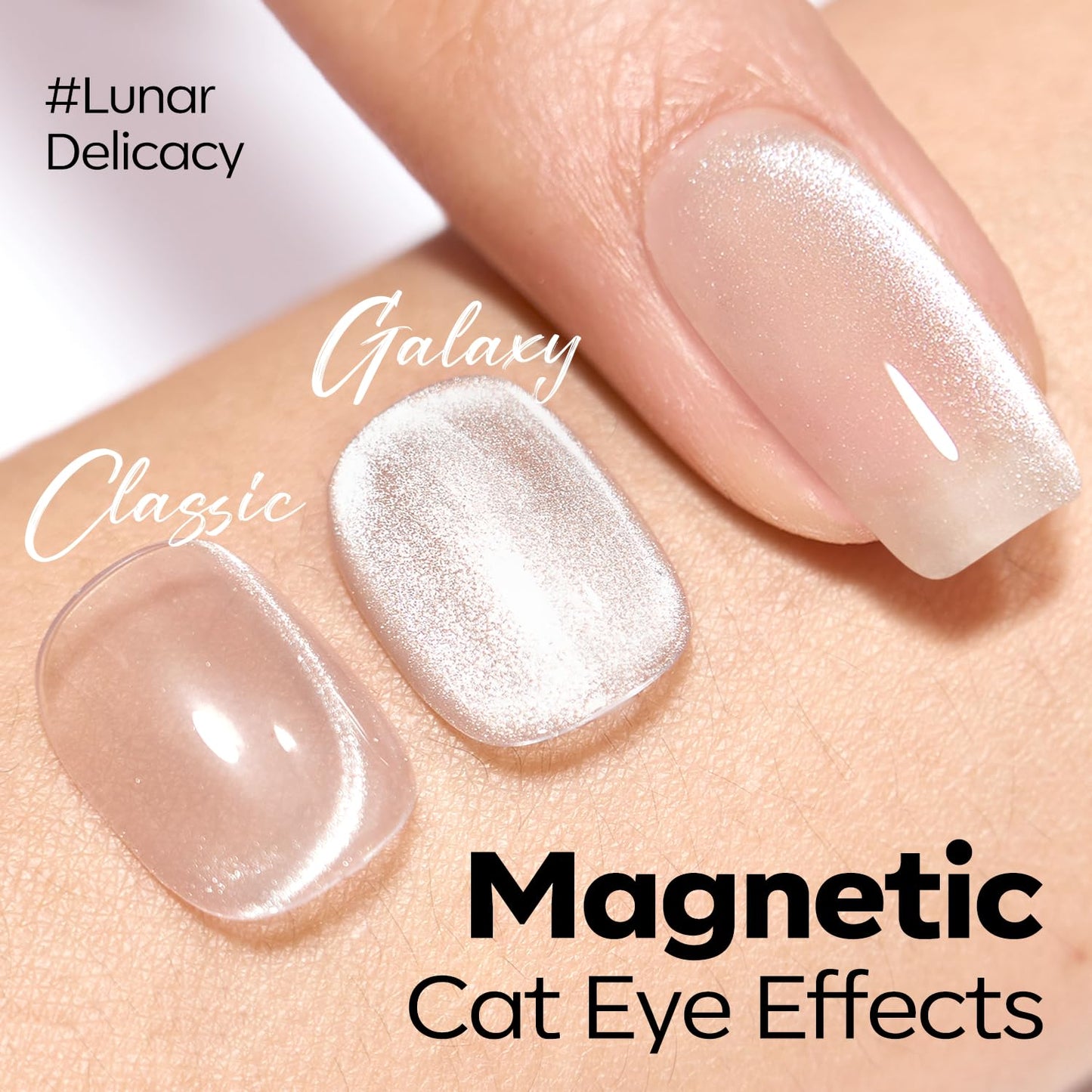 modelones Silk Cat Eye Gel Nail Polish Nude Silver Moonlight Glitter Holographic Glass Cat Eye Summer Jelly Shimmer Reflective Translucent U v Gel Magnetic Nail Polish 15 ML
