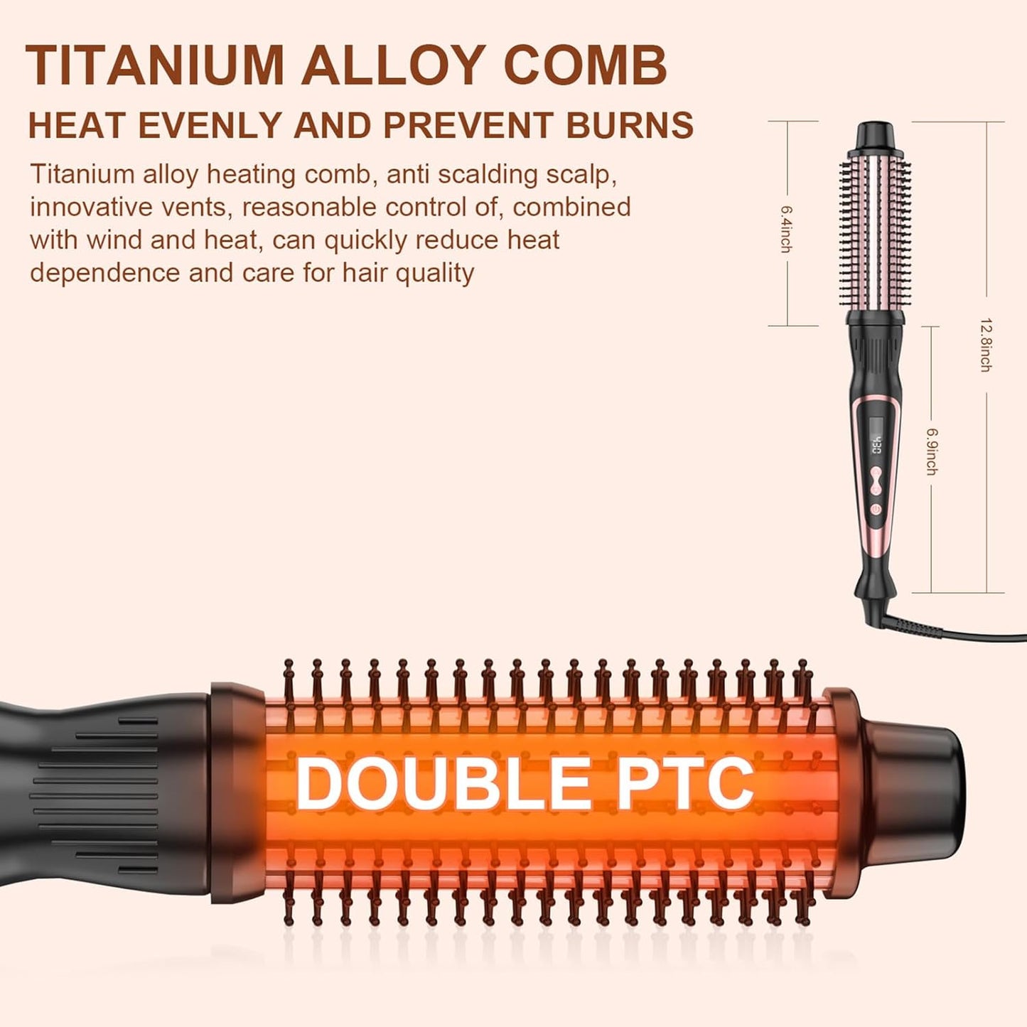1-Inch Thermal Brush Curling Iron - Volumizing Heated Round Brush with Ceramic Tourmaline | Rose Gold