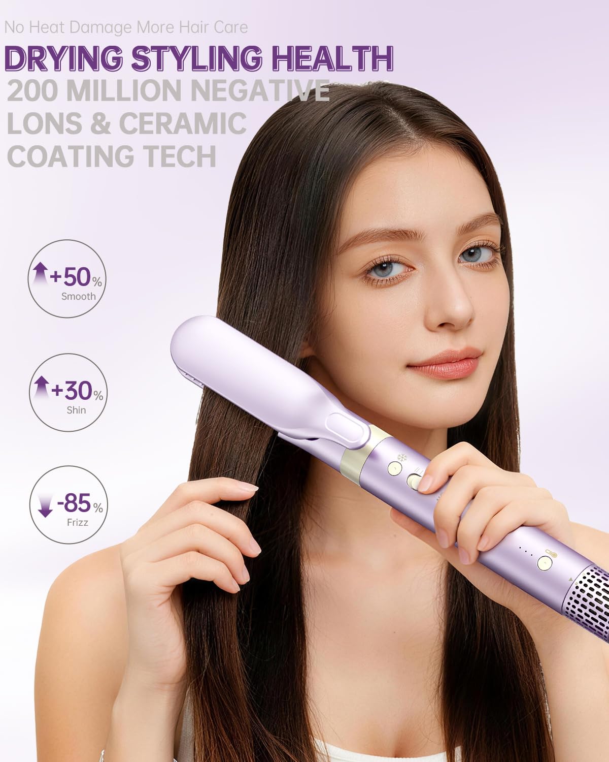 Hair Dryer Brush 7-in-1 Dual Voltage Hot Air Styler – Fast-Drying 110,000 RPM Ionic Blow Dryer with Straightener & Curler Attachments, Frizz-Free Volumizing Styler with Protective Hard Case-Purple