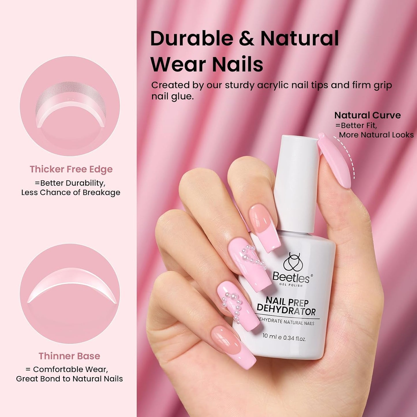 Beetles Gel Nail Kit - Medium Square Half Matte Gel Tips with Dehydrator & Primer | Easy DIY Acrylic Extension Set for Women