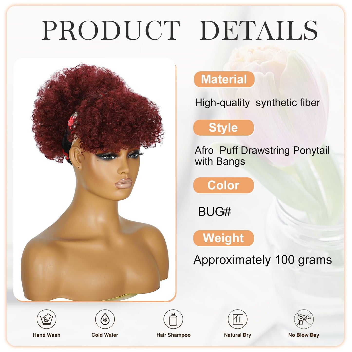 Afro Puff Drawstring Ponytail - Short Burgundy Kinky Curly Hair Extensions | Fluffy Updo for Black Women