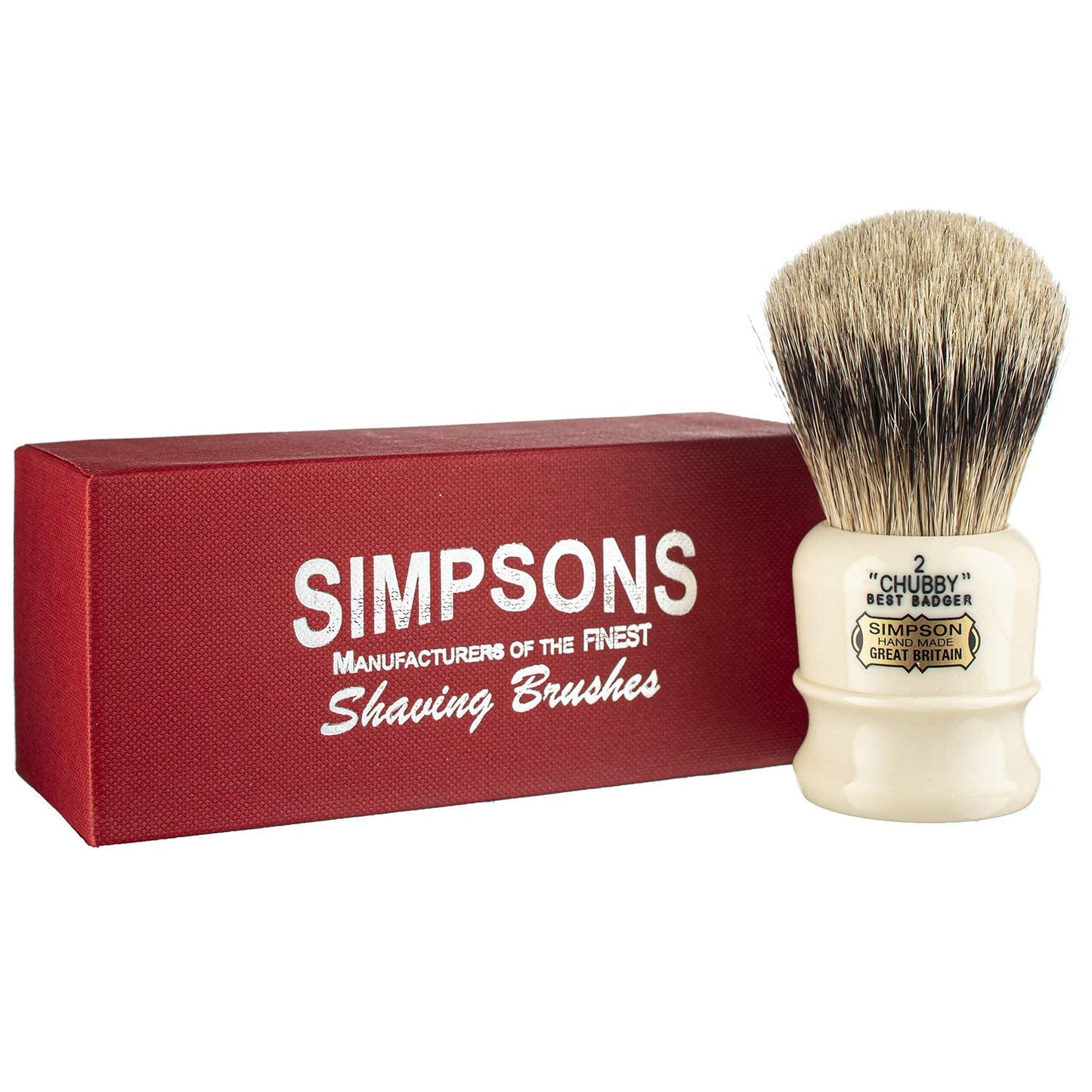 Simpsons Chubby 2 Best Shaving Brush - CH2 High Density Knot, Hand-Turned Ivory Handle Simpson Shaving Brushes - Wet Shave Deluxe Thick & Luxurious Lather Handle Dense & Extra Soft Bristles