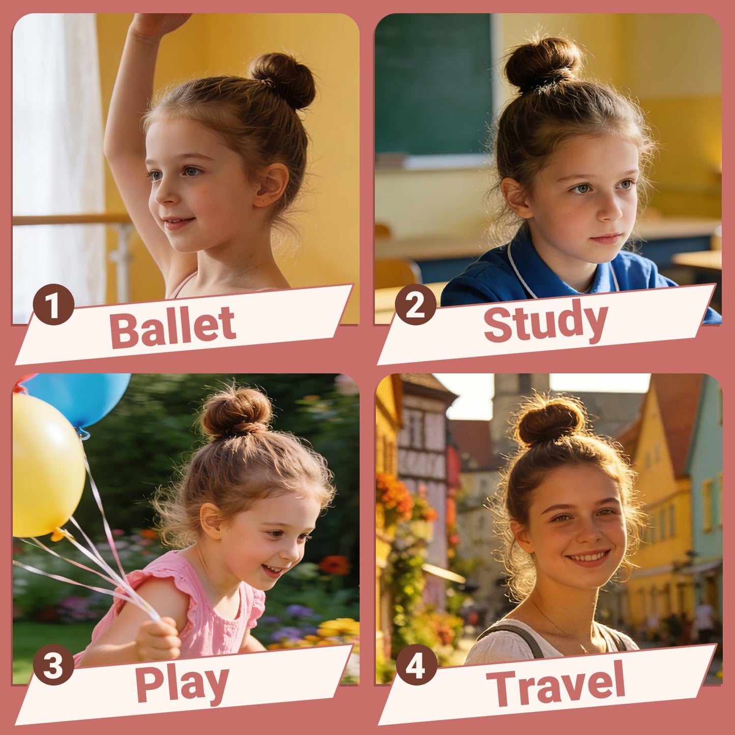 Bun Maker Set - 8 Bun Makers, 10 Brown Hair Nets & 40 Bobby Pins for Dance & Ballet | Hair Accessory Kit