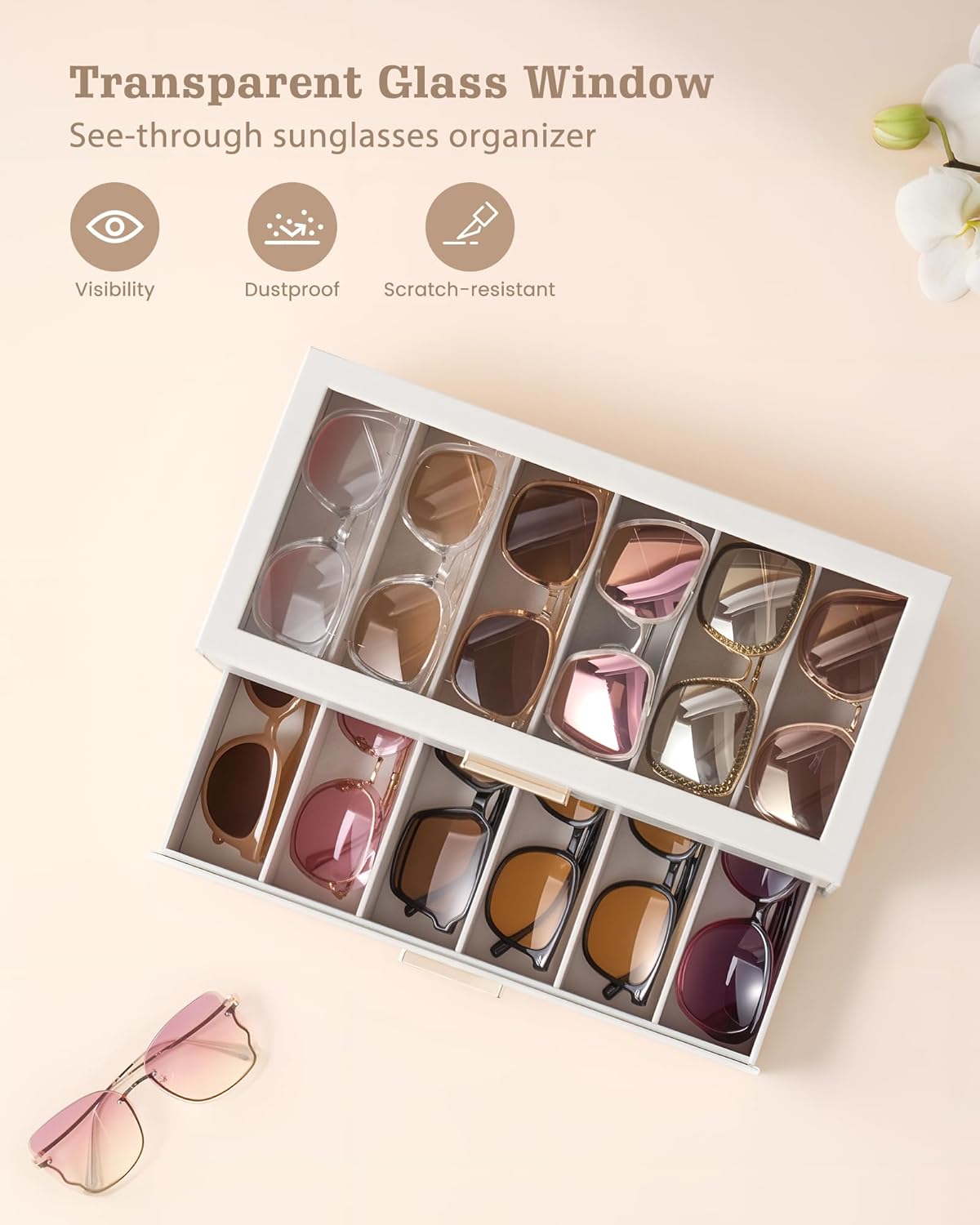 Sunglasses Storage Box for Women - Clear Top Eyewear Organizer Case | Stylish Display Holder