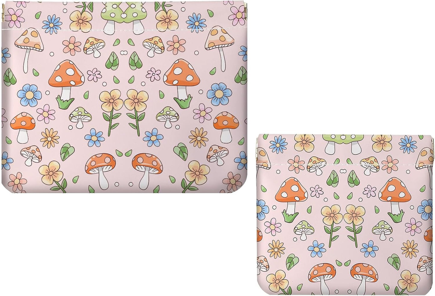 Small Makeup Bag Set - 2 PCS PU Leather Cosmetic Organizers | Portable Travel Pouch for Women - Floral & Cat Design
