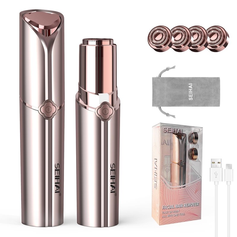 Facial Hair Removal for Women, Hair Removal Device, SEIHAI Rechargeable Hair Remover/face shavers, Facial Hair Remover for Upper Lip, Chin, Included 4 x Replacement Heads