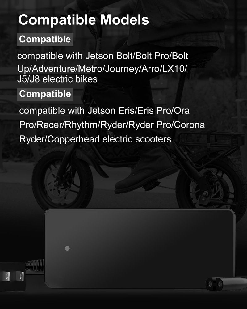 VHBW 42V Charger for Jetson Electric Bike, Compatible with Jetson Bolt, Bolt Pro, Adventure, Journey, Shadow, LX10, J5, J8 Bikes and for Jetson Eris, Ora Pro, Racer, Rhythm, Ryder Scooters