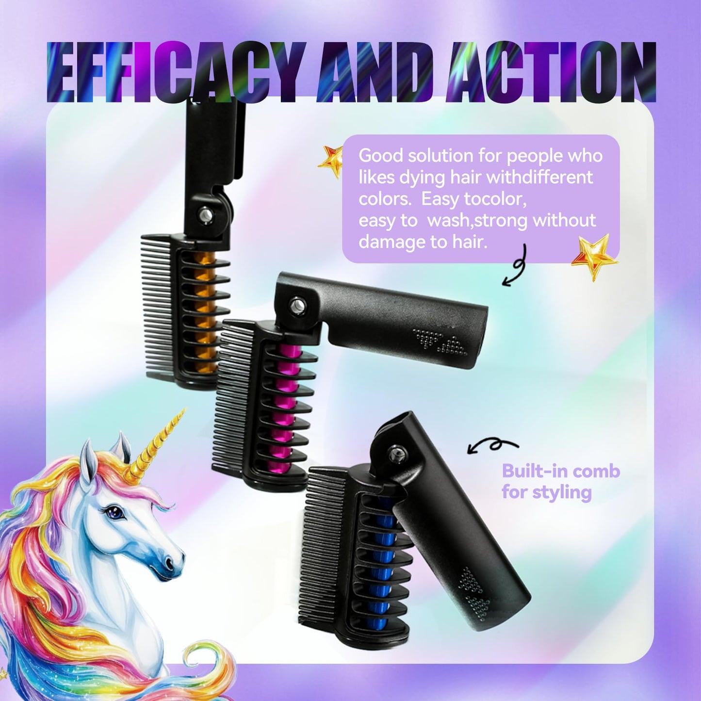 BEUKING Temporary Color Hair Dyeing Comb, Disposable Folding Hair Dye Comb, Washable Highly Pigmented Easy to Dye for Halloween Christmas Festivals DIY Party