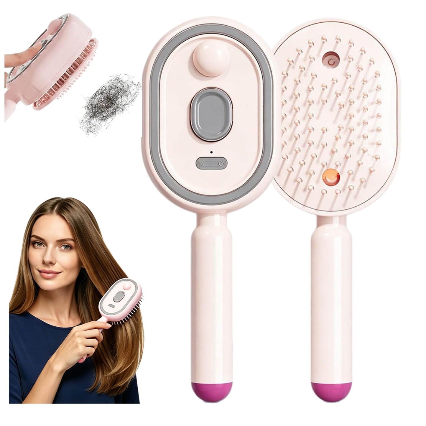 Electric Spray air Cushion Massage Comb, Electric Spray Air Cushion Brush, Self-Cleaning Anti-Tangle Hair Brush, Rechargeable Scalp Comb for Frizz Control, Smooth Shine & Daily Care (Pink)