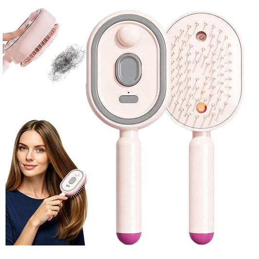 Electric Spray air Cushion Massage Comb, Electric Spray Air Cushion Brush, Self-Cleaning Anti-Tangle Hair Brush, Rechargeable Scalp Comb for Frizz Control, Smooth Shine & Daily Care (Pink)