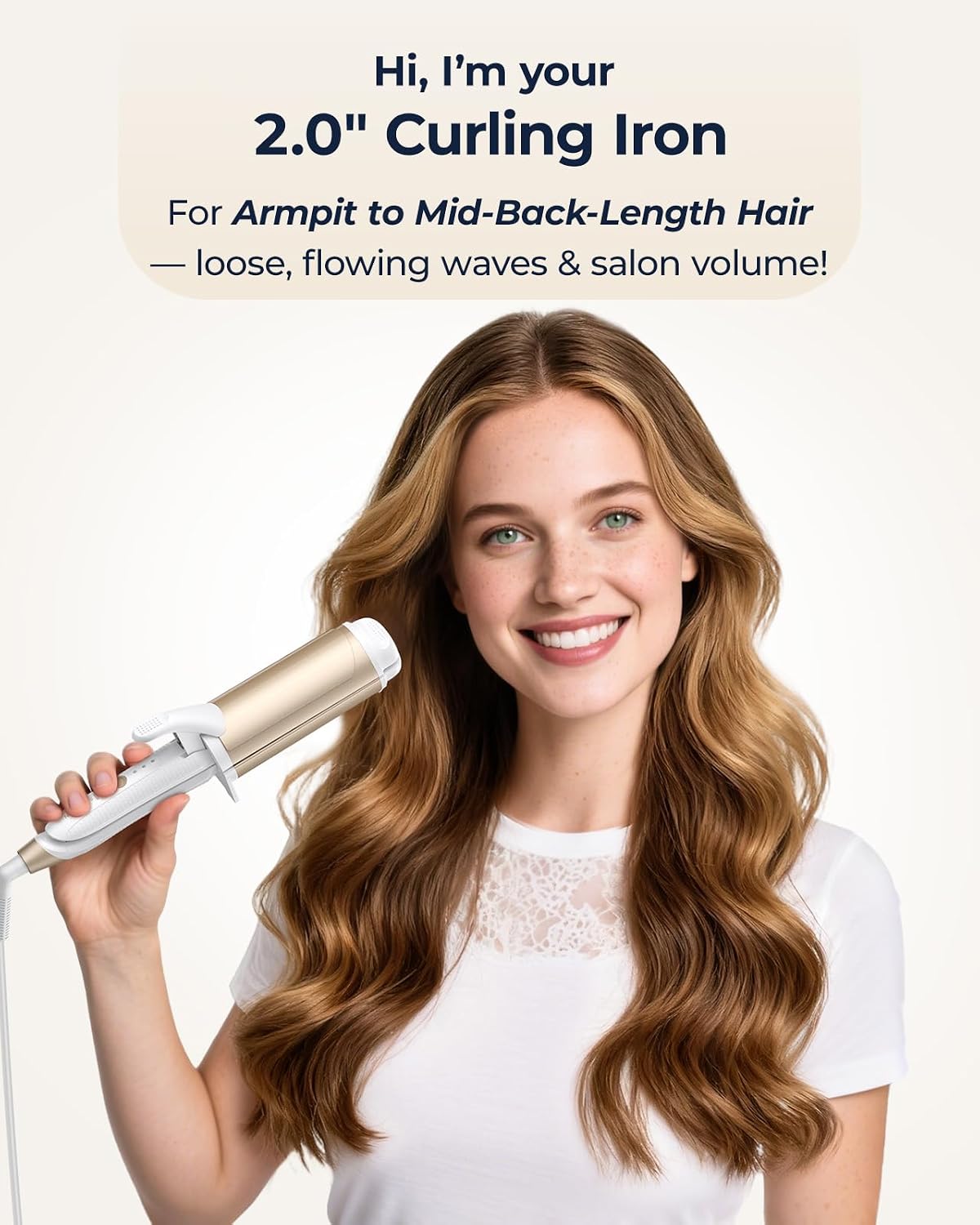 FURIDEN Dual-Voltage Curling Iron - 2-Inch Ceramic Wide Barrel for Loose Waves | Travel-Friendly for Armpit to Mid Back Length Hair