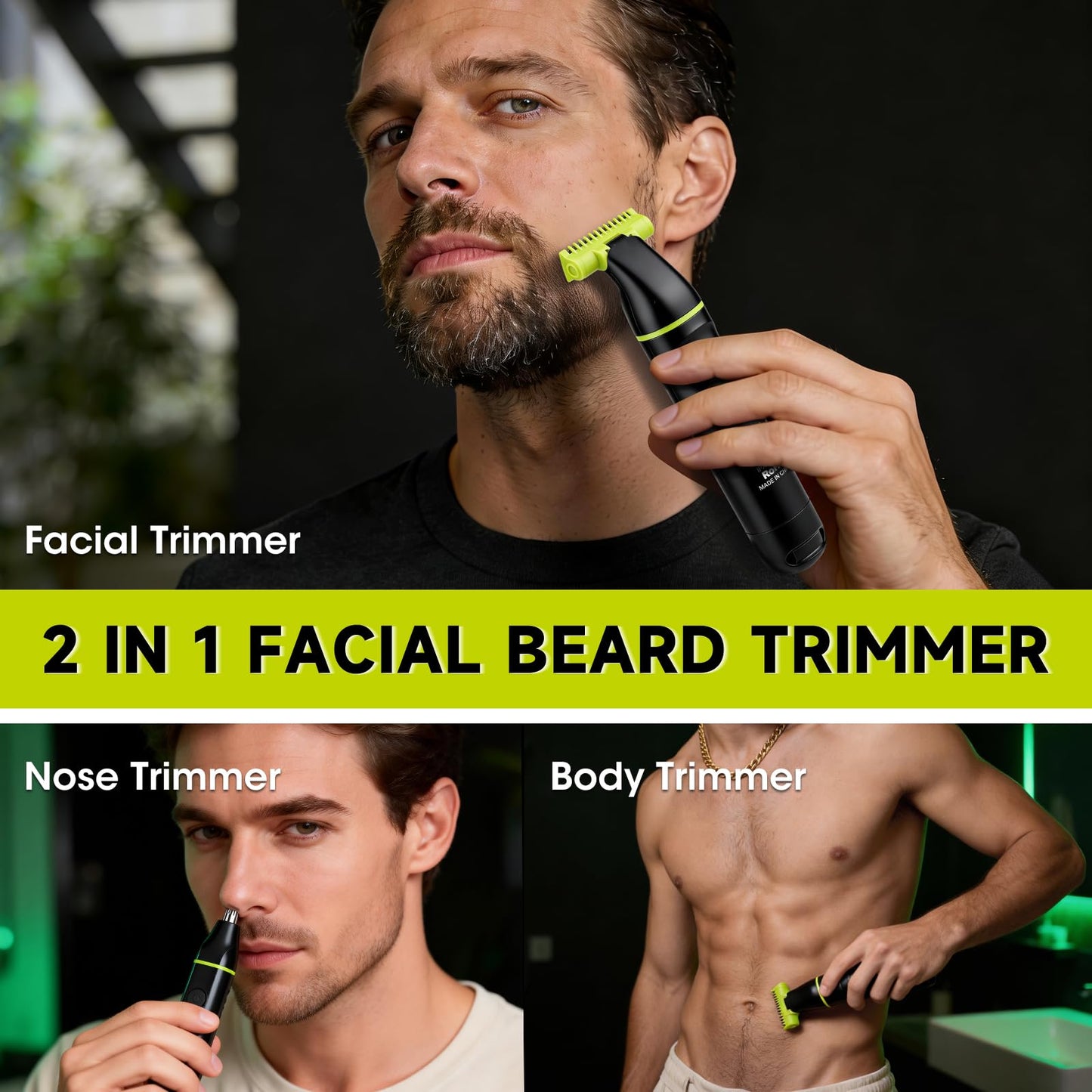 Lanumi 2 in 1 Men's Grooming Kit, Cordless Rechargeable Beard Trimmer, IPX7 Waterproof Electric Razor for Nose Ear Body Hair Trimmer