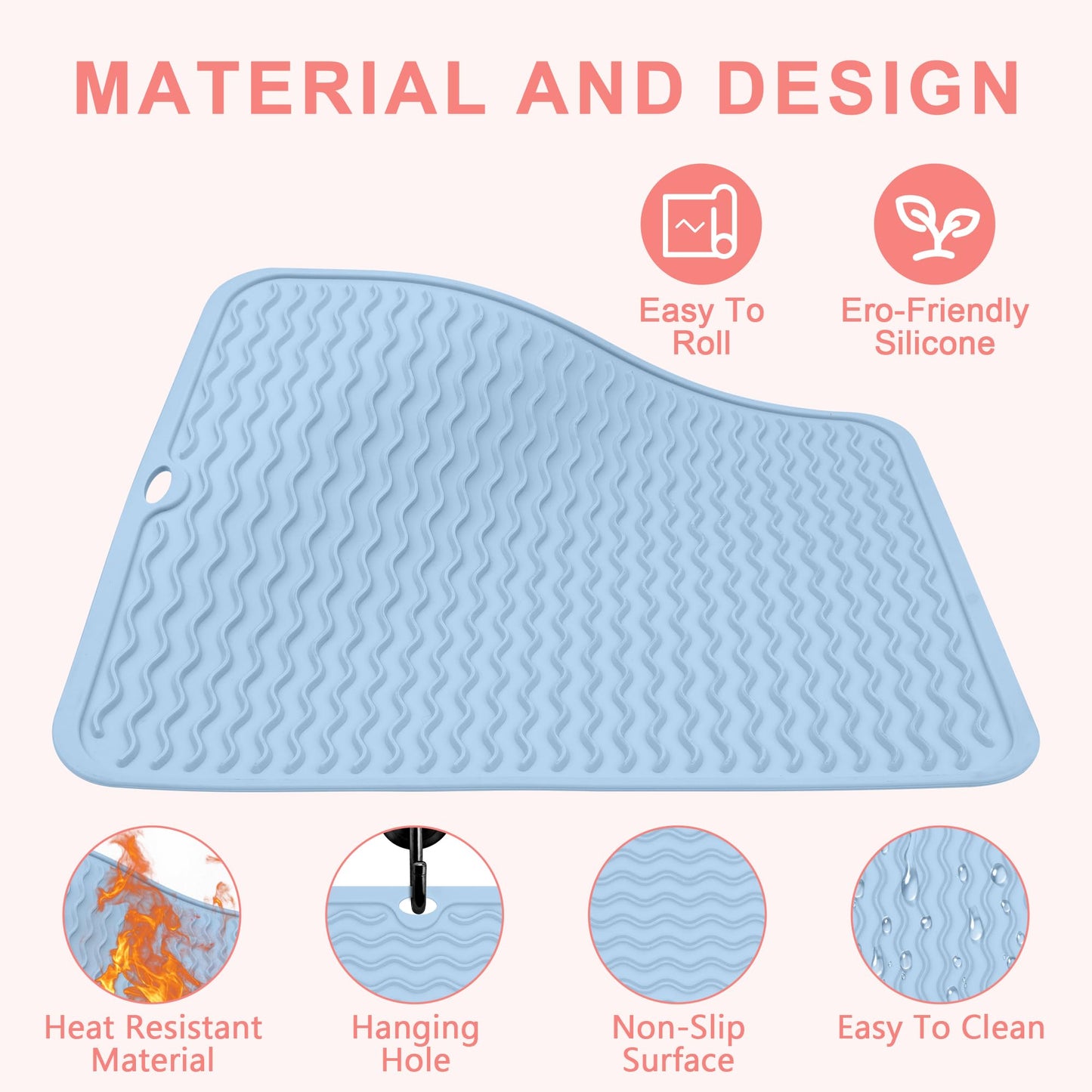 Arsmonjeal Oversize Silicone Heat Resistant Mat for Curling Irons, Flat Irons, Hair Straighteners and Hot Hair Styling Tools, Portable Wrap Pad Cover for Vanity, Travel, Salon(14.2" x 11.0")