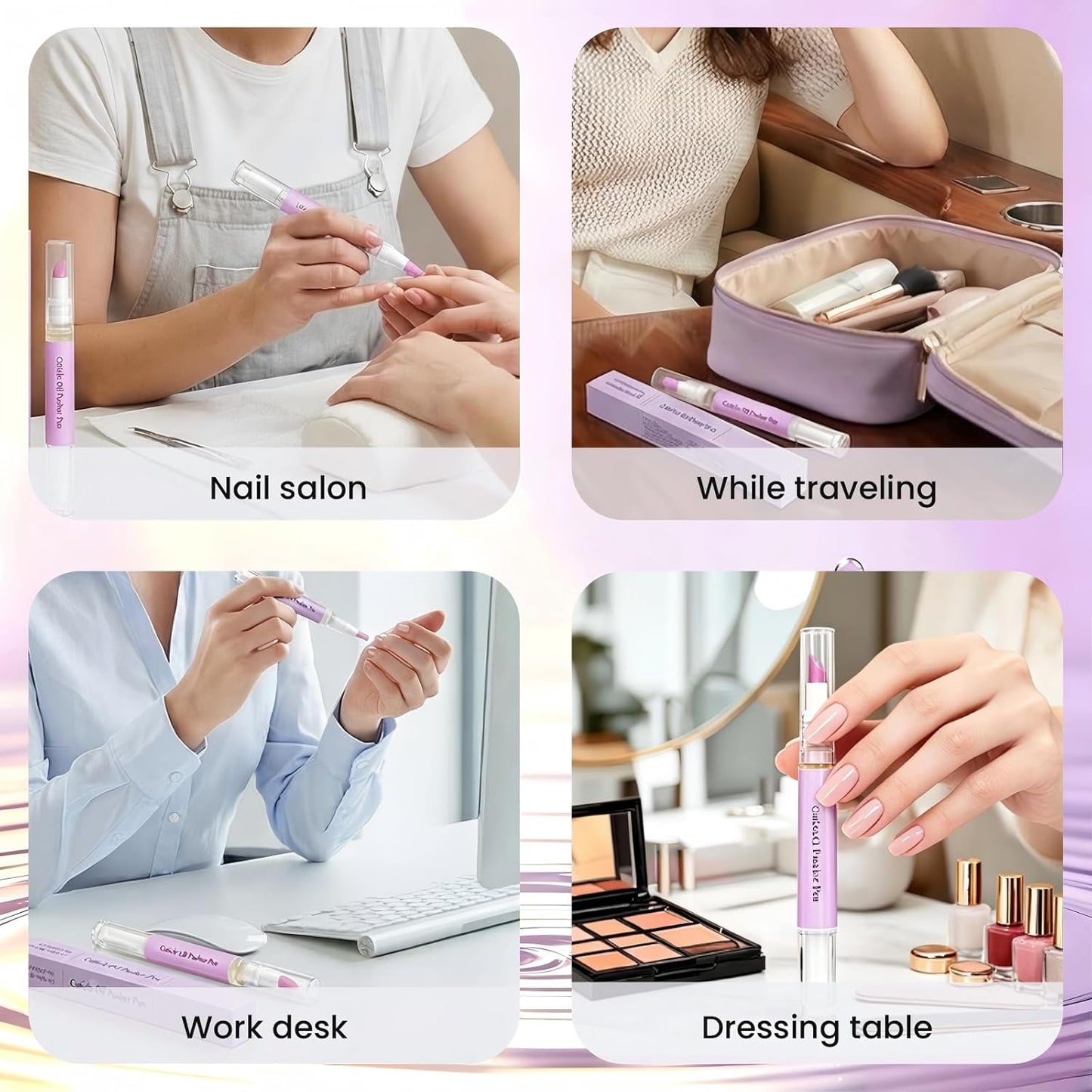 2-in-1 Cuticle Oil Pusher Pen - Ceramic Cuticle Remover for Gentle Exfoliation | Moisturizing Tool for Dry Nails & Hangnails