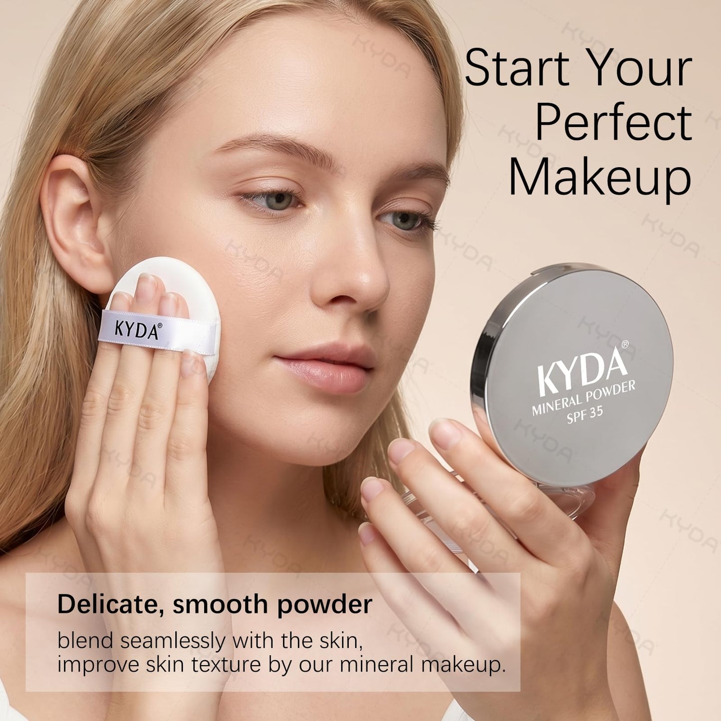 KYDA Mineral Powder, SPF 35, 4-in-1 Mineral Pressed Powder Foundation with Concealer and Setting, Matte Weightless Pressed Foundation, Light to Medium Coverage, FAIR IVORY