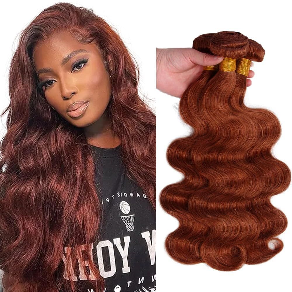 30 32 34 Inch Color 33 Bundles Human Hair Copper Red Body Wave Bundles Peruvian Virgin Remy Hair Extensions Huxowax Auburn Body Wave Bundle 300g